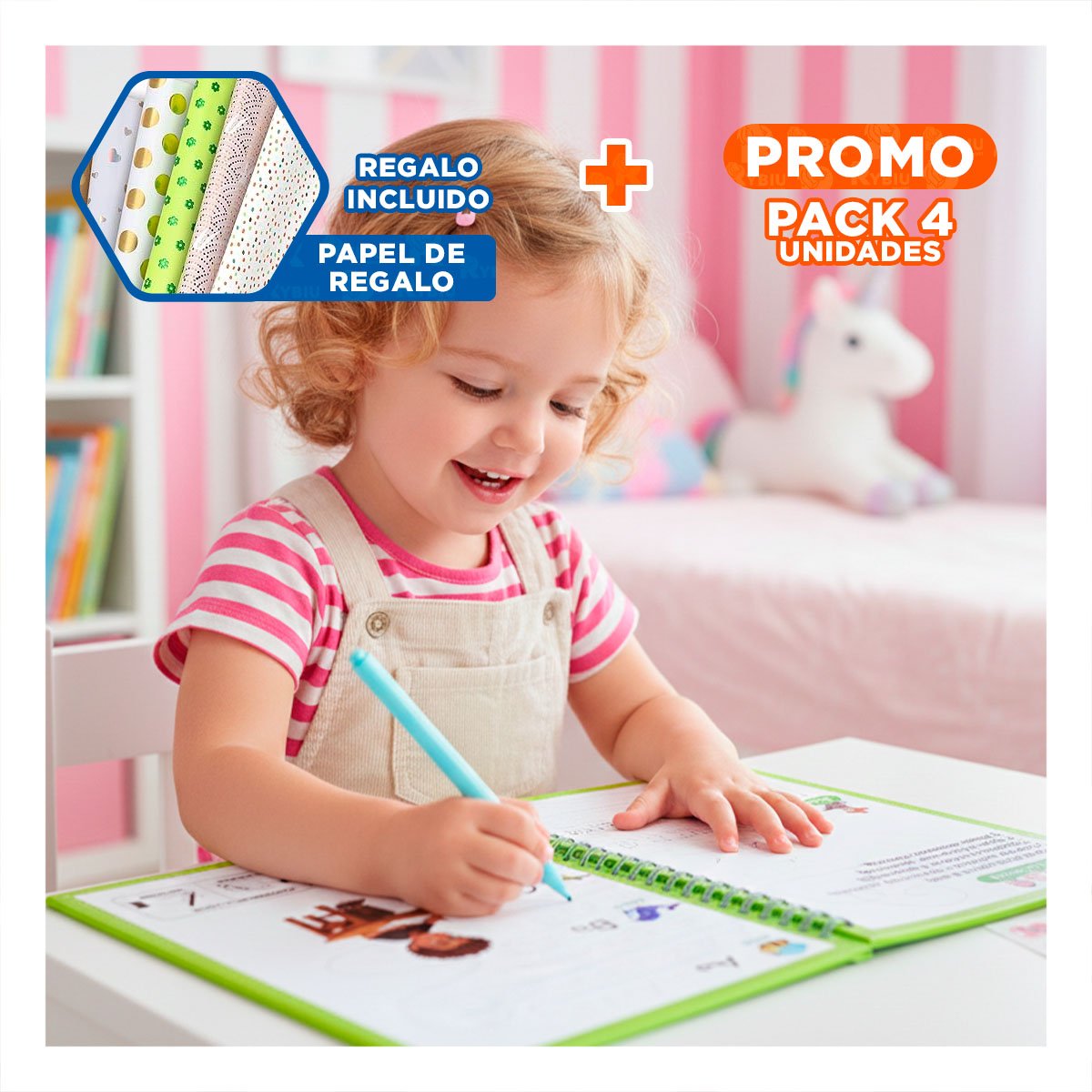 PACK4 LINEA VERDE CLARO CUADERNO MAGICO PARA NOTAS ESCOLARES Y+PAPEL REGALO - 1