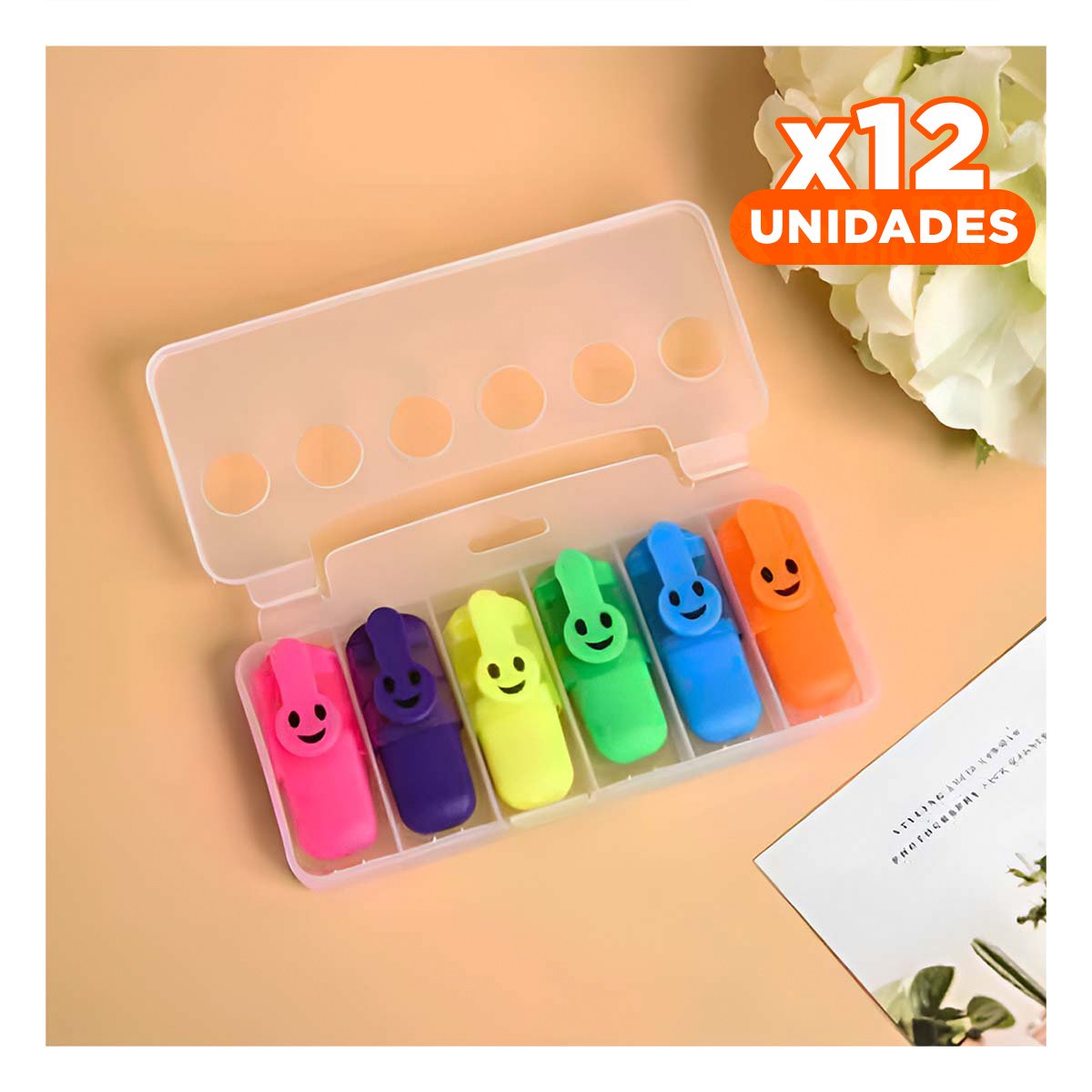 PACK12 CUTE NEON CARITAS 6 COLORES SET ESCOLAR PERU USO DIARIO ESCOLAR - 1