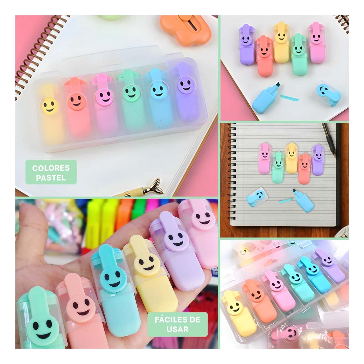 PACK4 FUN PASTELES CARITAS 6 COLORES SET ESCOLAR PERU CARITAS INFANTILES Y+REGALO STICKER - 2