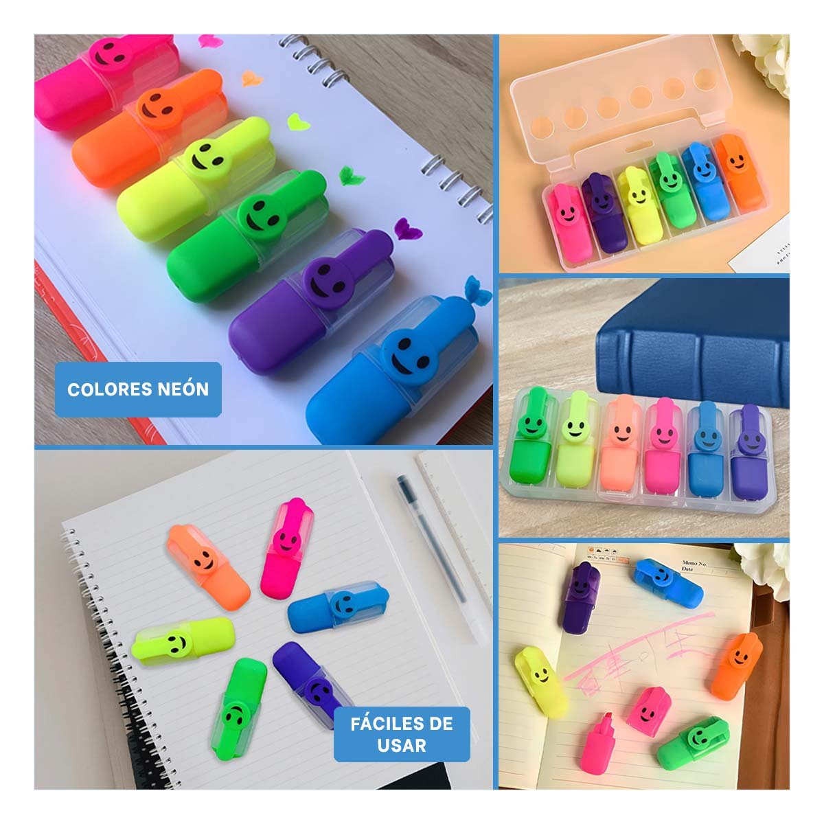 PACK4 FUN NEON CARITAS 6 COLORES SET ESCOLAR PERU CARITAS INFANTILES Y+REGALO STICKER - 2