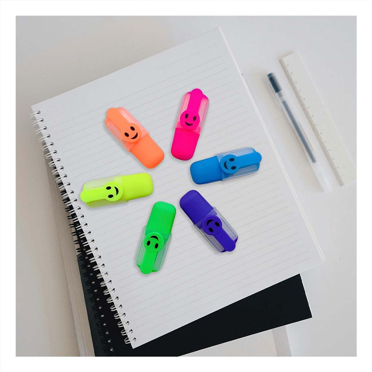 PACK4 FUN NEON CARITAS 6 COLORES SET ESCOLAR PERU CARITAS INFANTILES Y+REGALO STICKER - 3