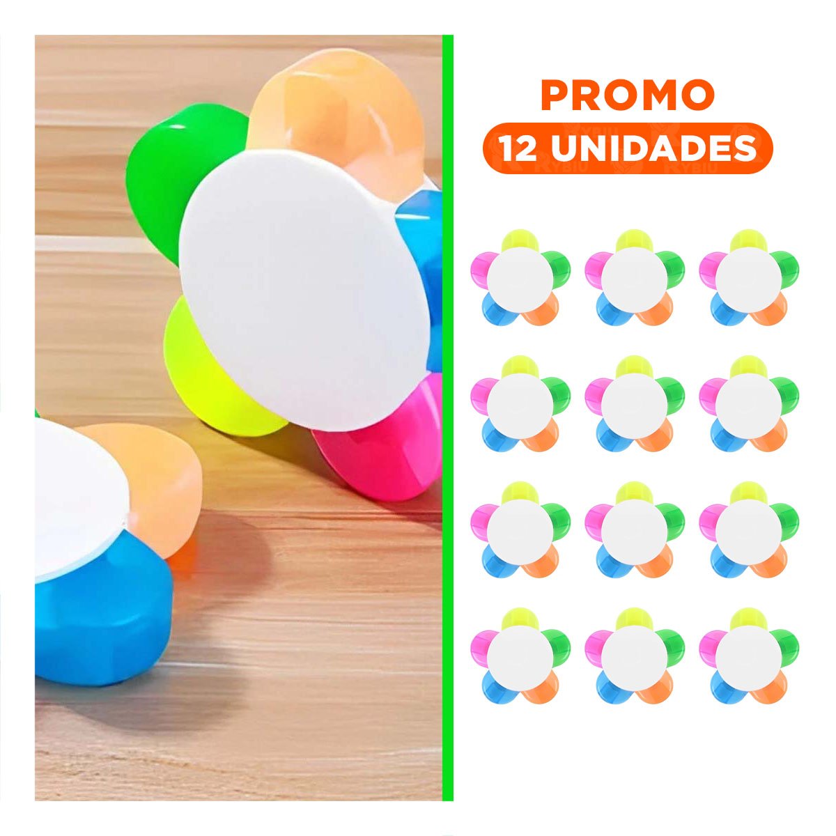 PACK12 RESALTADOR EN FORMA DE FLOR PARA ESCRITORIO Y+REGALO STICKER - 1