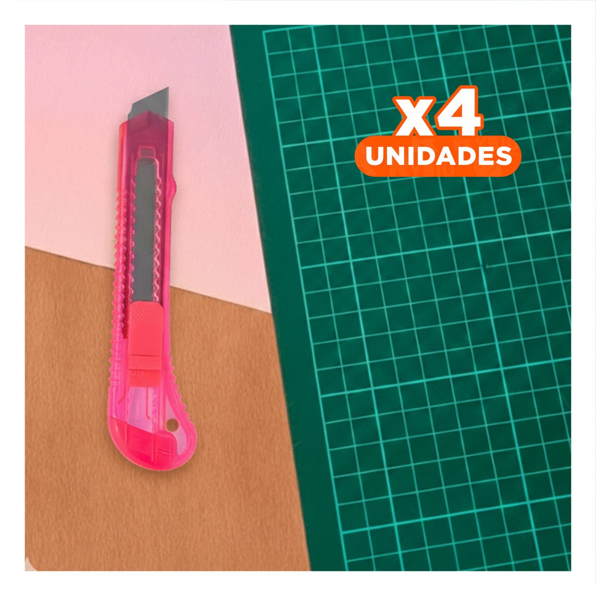 PACK4 CUTER PARA OFICINA 15CM ROSADO TRANSPARENTE SET 3 UNIDADES - 1
