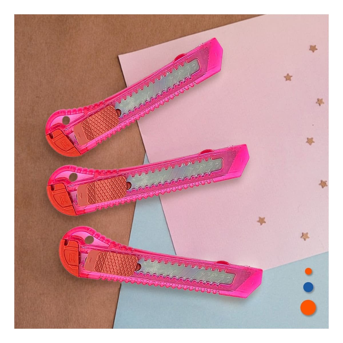 PACK4 CUTER PARA OFICINA 15CM ROSADO TRANSPARENTE SET 3 UNIDADES - 5