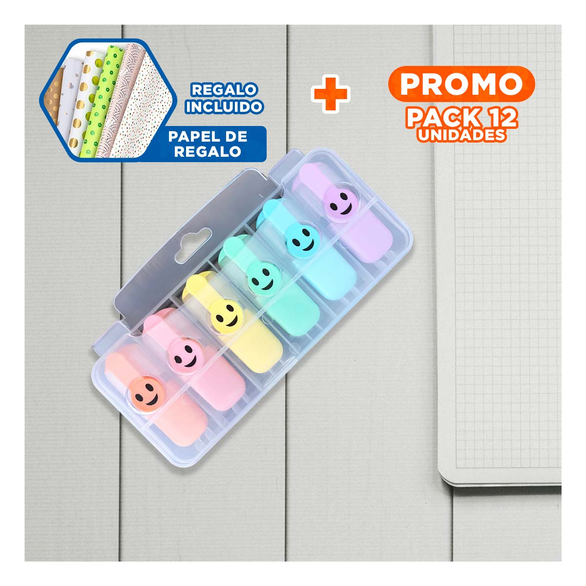 PACK12 SMART PASTELES CARITAS 6 COLORES SET ESCOLAR PERU OFICINA MODERNA Y+PAPEL REGALO - 1