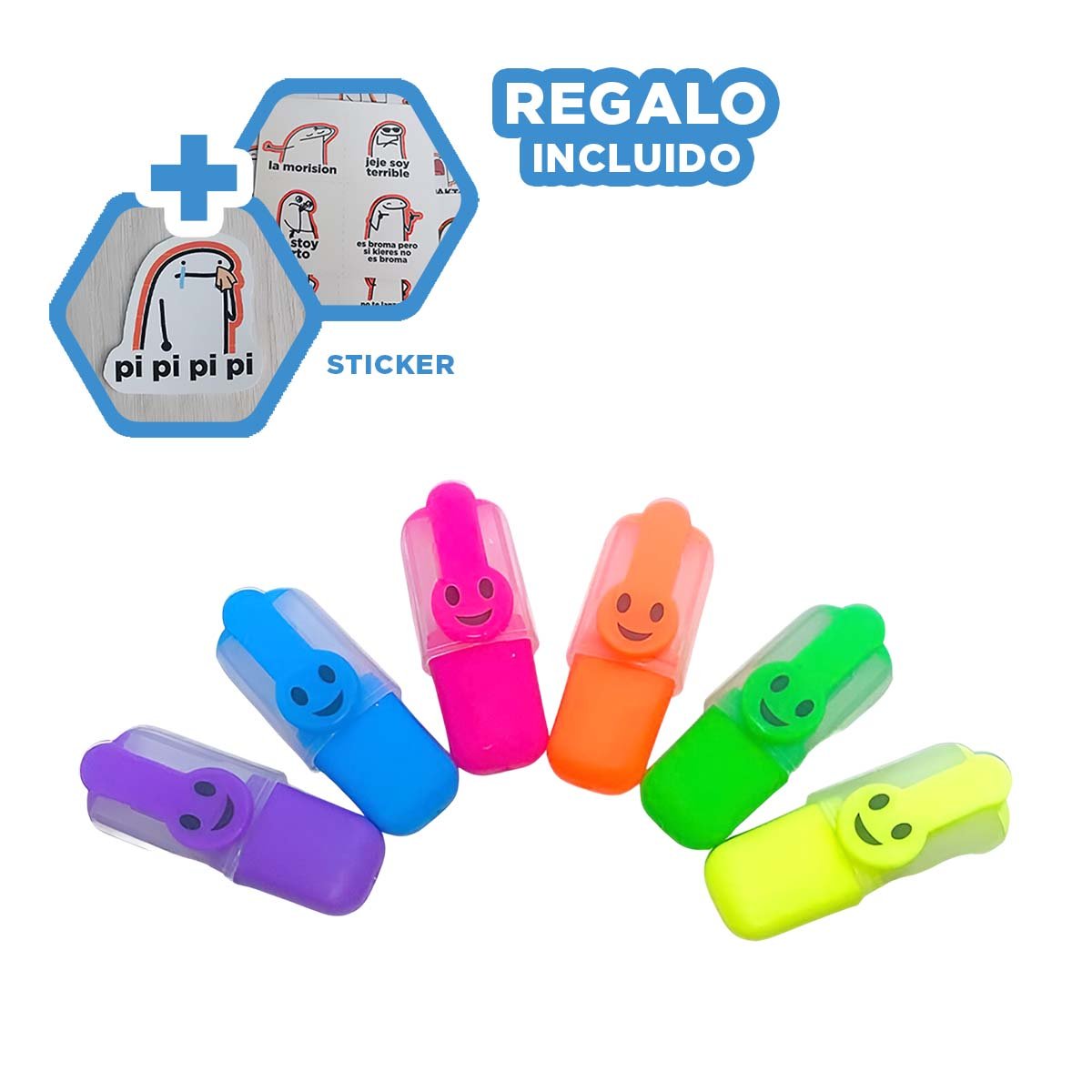 OFFICE NEON CARITAS 6 COLORES SET ESCOLAR PERU MATERIAL ESCOLAR Y+REGALO STICKER - 1
