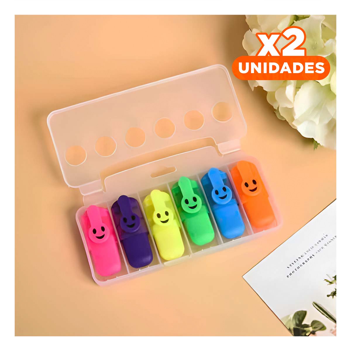 PACK2 BRIGHT NEON CARITAS 6 COLORES SET ESCOLAR PERU ALTA VISIBILIDAD Y+REGALO STICKER - 1