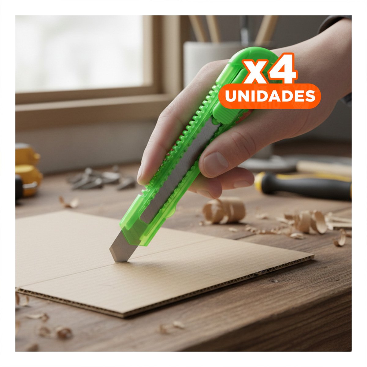 PACK4 CUTER PARA OFICINA 15CM VERDE TRANSPARENTE SET 3 UNIDADES - 1
