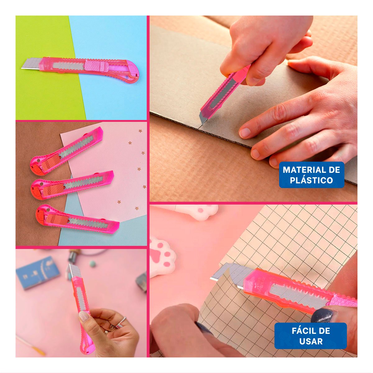 PACK2 CORTADOR ESCOLAR 15CM ROSADO TRANSPARENTE SET 3 UNIDADES TRABAJO Y+PAPEL REGALO - 3