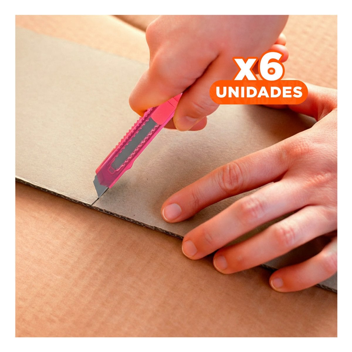 PACK6 CUTER DE ESCRITORIO 15CM ROSADO TRANSPARENTE SET 3 UNIDADES Y+REGALO STICKER - 1