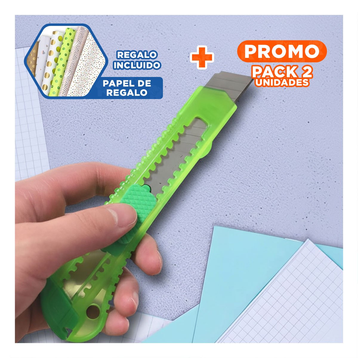 PACK2 CORTADOR ESCOLAR 15CM VERDE TRANSPARENTE SET 3 UNIDADES TRABAJO Y+PAPEL REGALO - 1