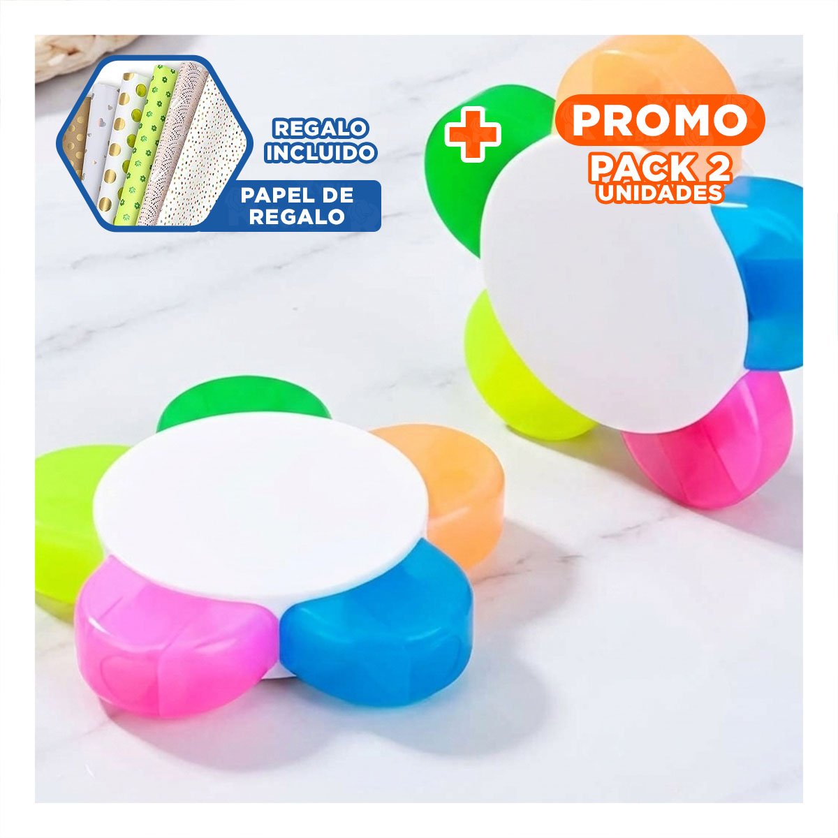 PACK2 SUBRAYADOR DECORATIVO EN FORMA DE FLOR PARA NOTAS Y+PAPEL REGALO - 1