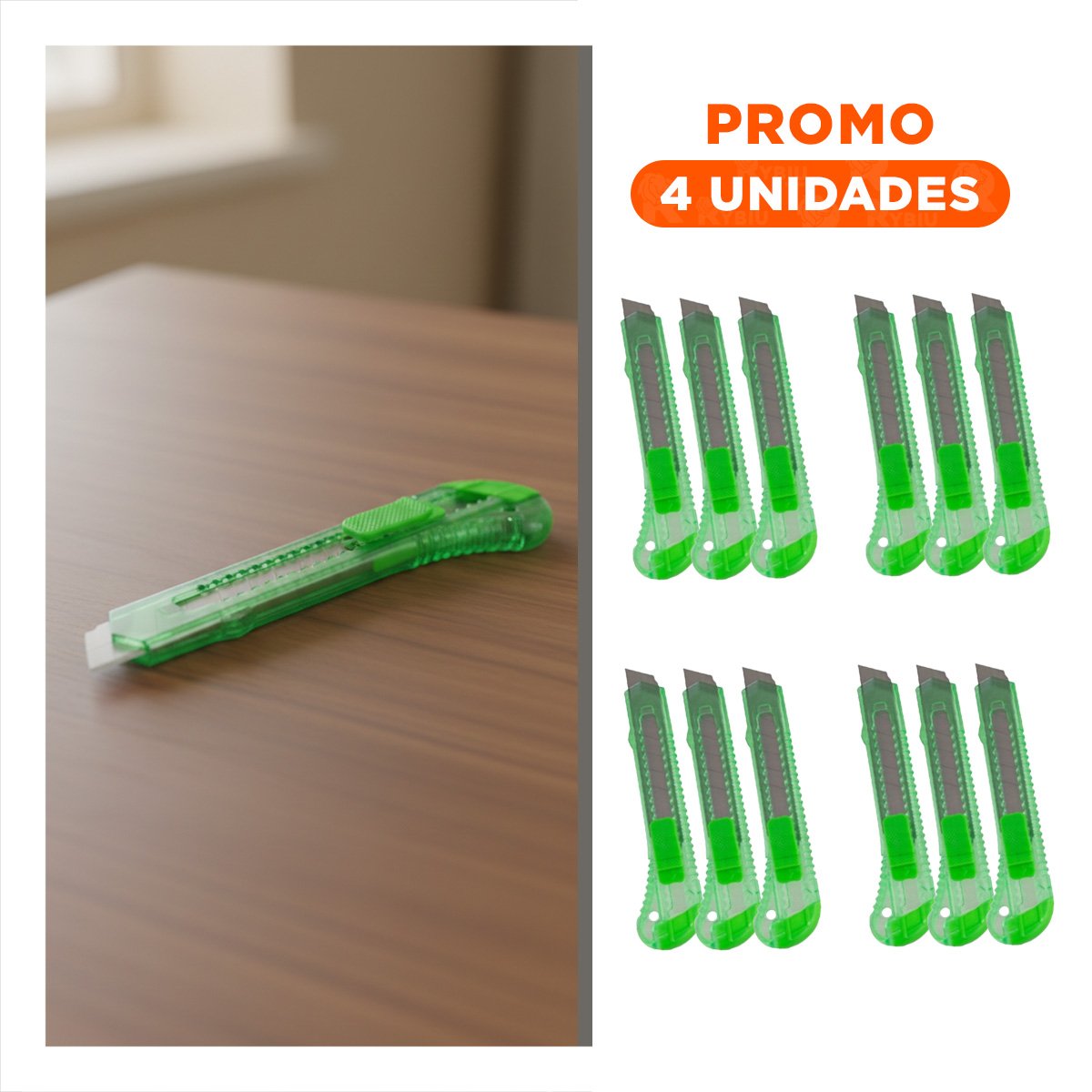 PACK4 NAVAJA PARA OFICINA 15CM VERDE TRANSPARENTE SET 3 UNIDADES Y+REGALO STICKER - 1