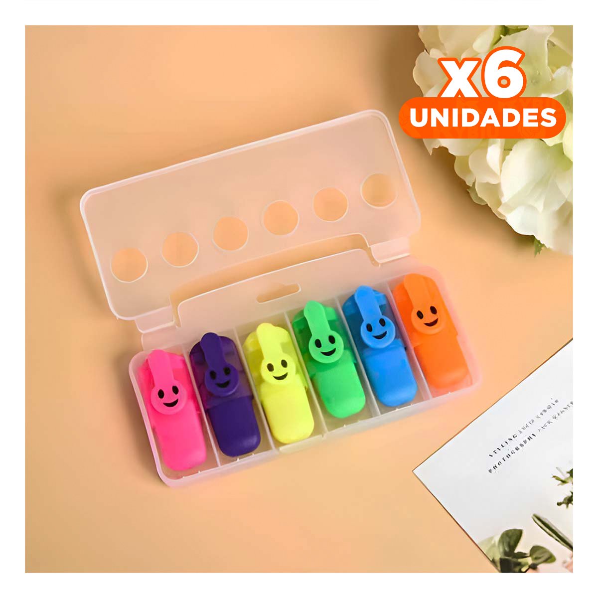 PACK6 STAR NEON CARITAS 6 COLORES SET ESCOLAR PERU DETALLE DECORATIVO Y+REGALO STICKER - 1