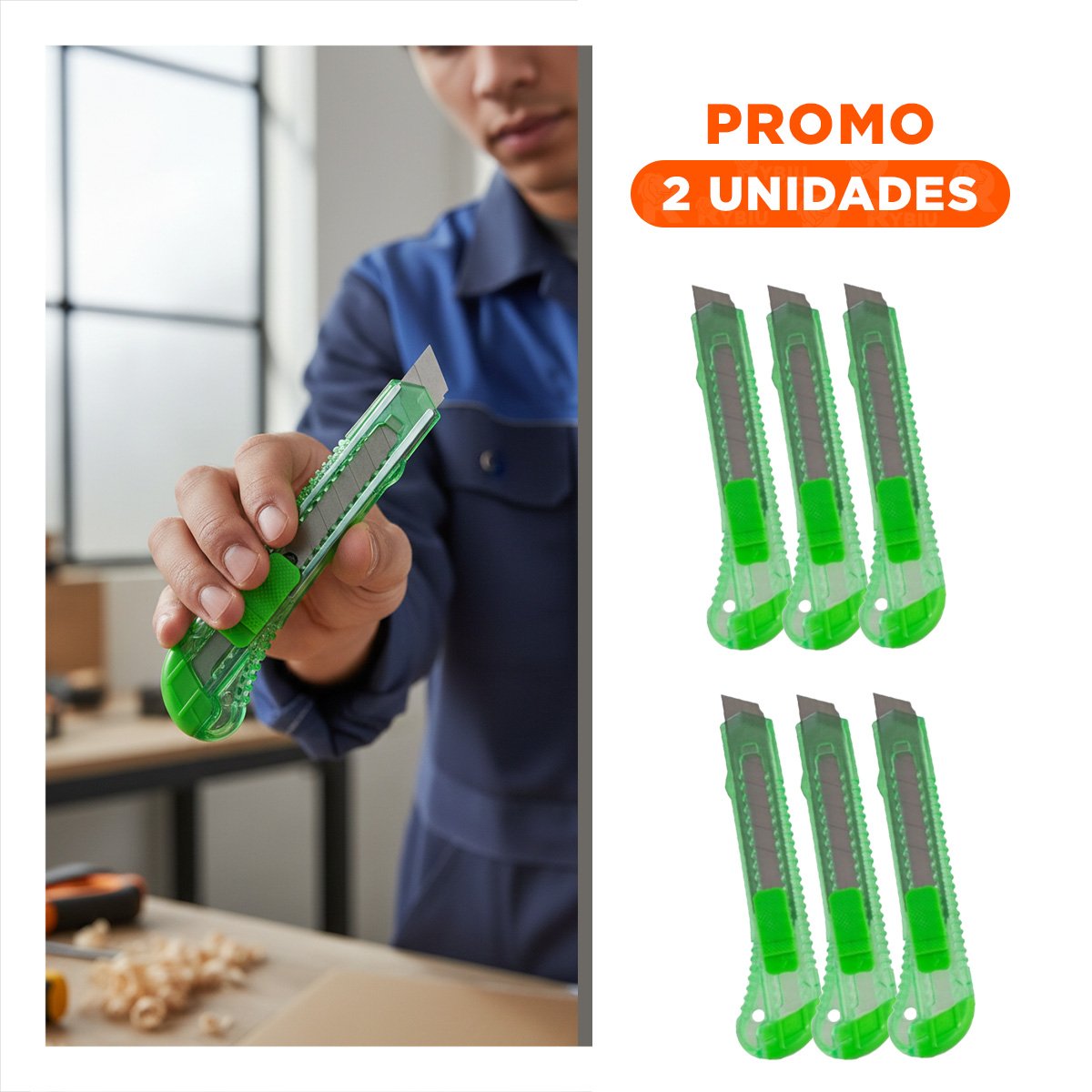 PACK2 NAVAJA ESCOLAR 15CM VERDE TRANSPARENTE SET 3 UNIDADES OFICINA - 1