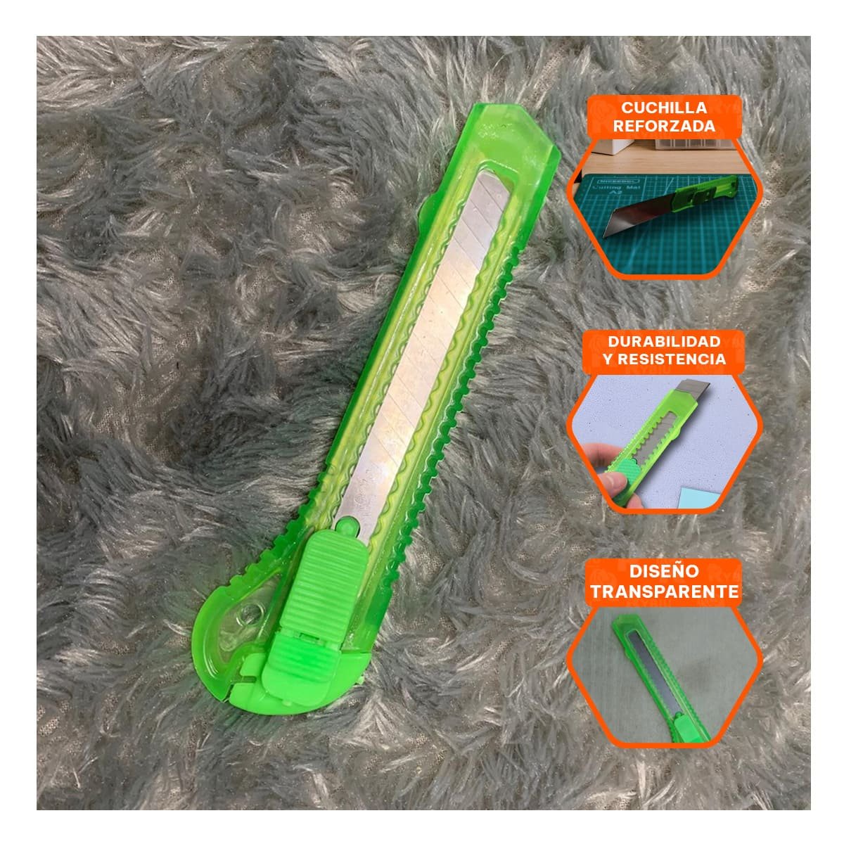 PACK2 NAVAJA ESCOLAR 15CM VERDE TRANSPARENTE SET 3 UNIDADES OFICINA - 5
