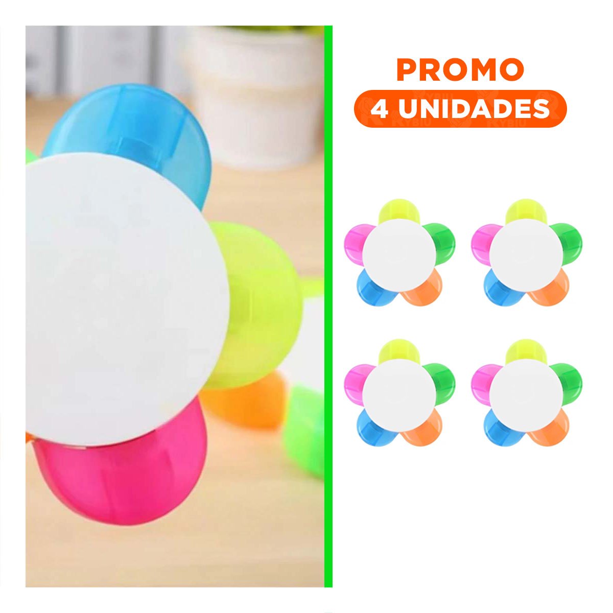 PACK4 SUBRAYADOR COLORIDO EN FORMA DE FLOR PARA CUADERNOS Y+REGALO STICKER - 1