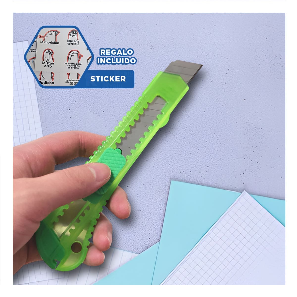 TRINCHE VERDE TRANSPARENTE 15CM RETRACTIL SET 3 UNIDADES Y+REGALO STICKER - 1