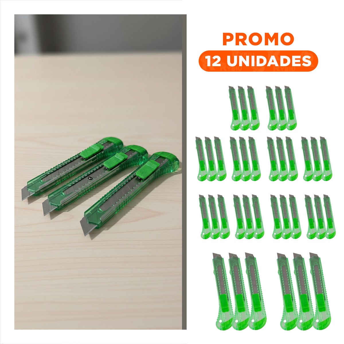 PACK12 CORTADOR DE ESCRITORIO 15CM VERDE TRANSPARENTE SET 3 UNIDADES Y+REGALO STICKER - 1