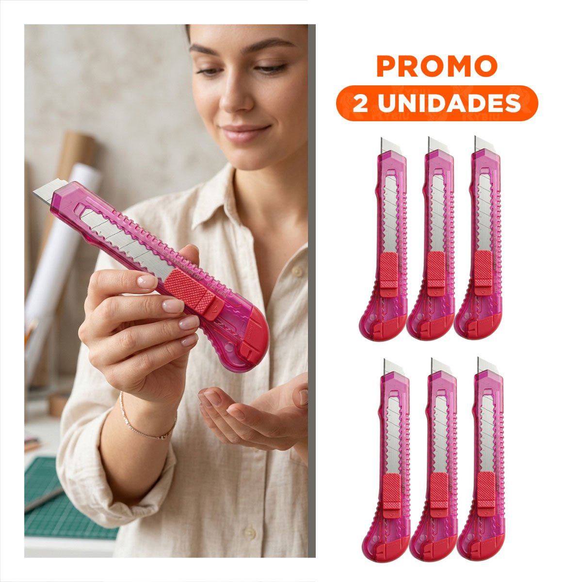 PACK2 NAVAJA ESCOLAR 15CM ROSADO TRANSPARENTE SET 3 UNIDADES OFICINA - 1