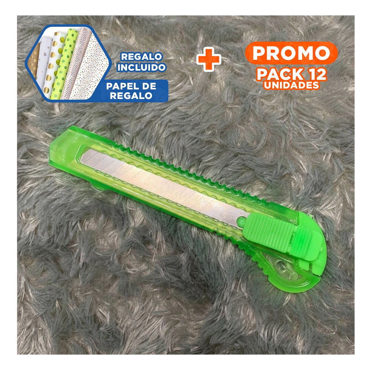 PACK12 NAVAJA DE ESCRITORIO 15CM VERDE TRANSPARENTE SET 3 UNIDADES Y+PAPEL REGALO - 1