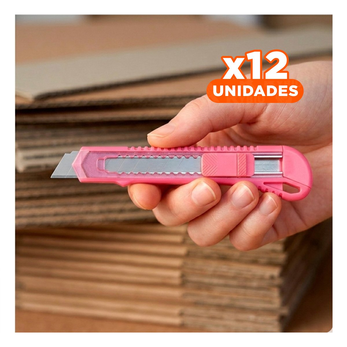 PACK12 CUCHILLA DE ESCRITORIO 15CM ROSADO TRANSPARENTE SET 3 UNIDADES - 1