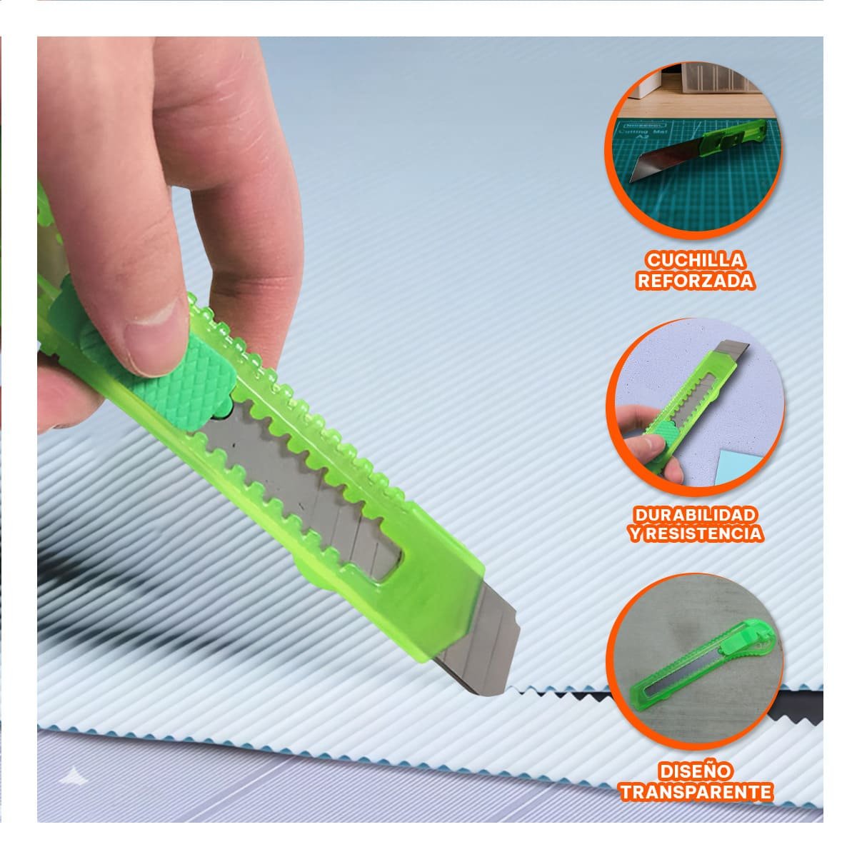 CUTER ESCOLAR 15CM VERDE TRANSPARENTE SET 3 UNIDADES PRACTICO Y+LIGAS REGALO - 2