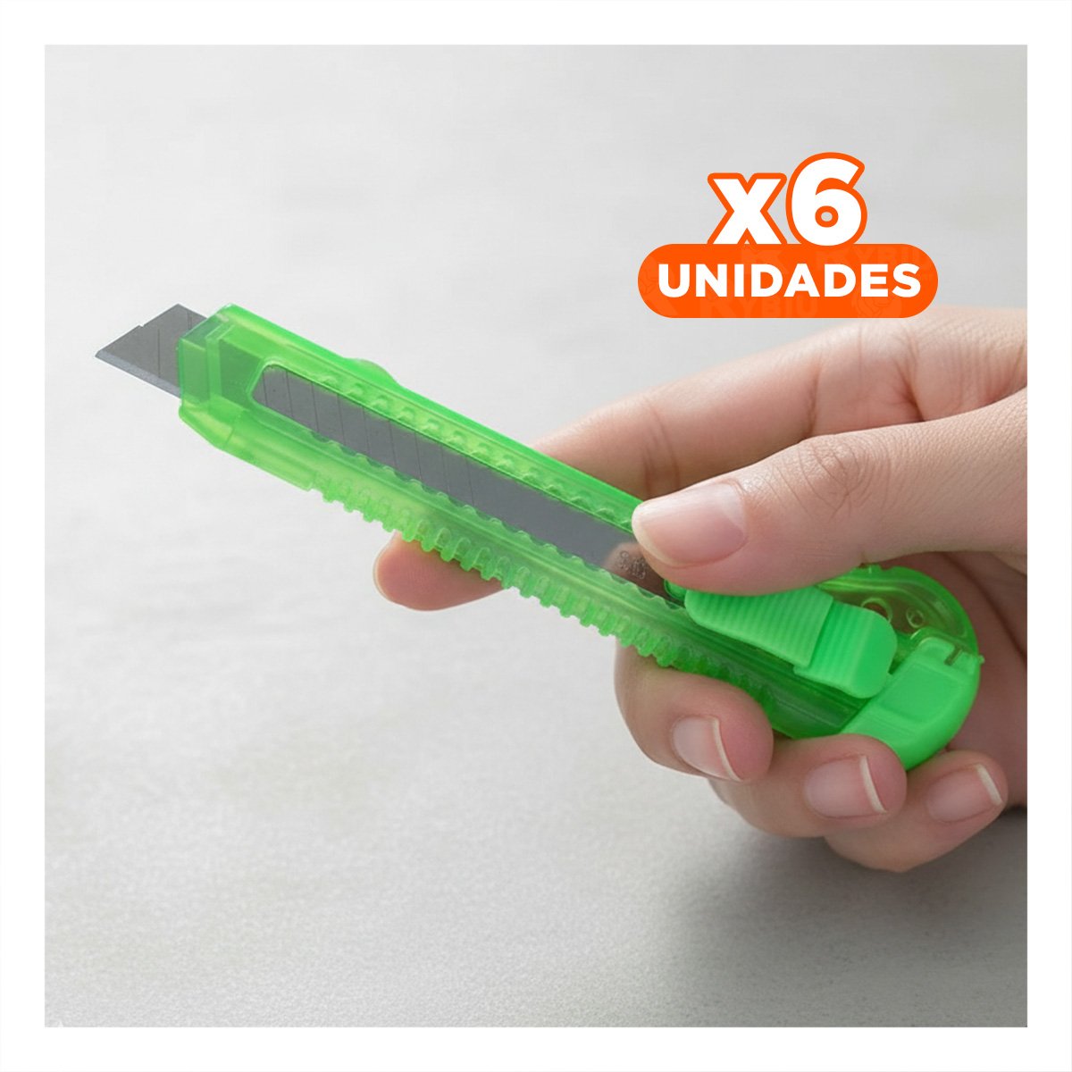 PACK6 CUTER DE ESCRITORIO 15CM VERDE TRANSPARENTE SET 3 UNIDADES Y+REGALO STICKER - 1