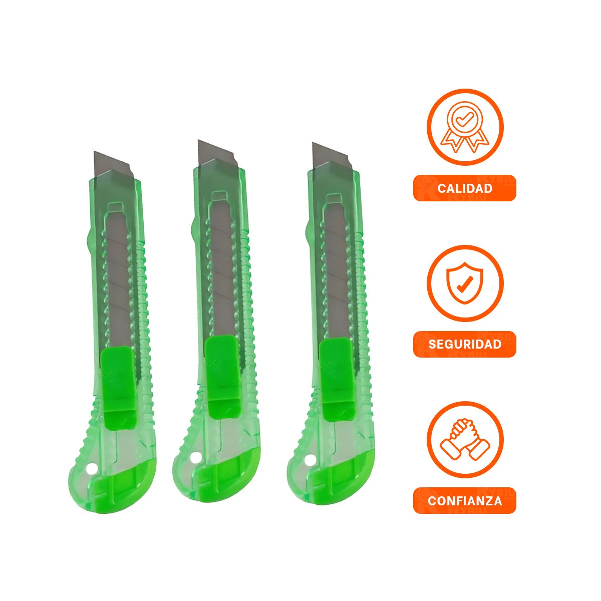 PACK6 CUTER DE ESCRITORIO 15CM VERDE TRANSPARENTE SET 3 UNIDADES Y+REGALO STICKER - 2