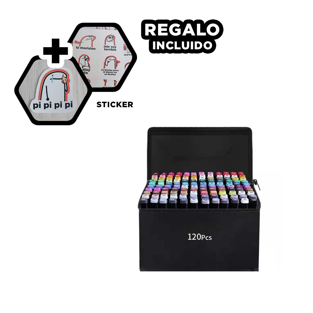 SET PROFESIONAL LETTERING ARTISTICO 120 UNIDADES DOBLE PUNTA TOUCH Y+REGALO STICKER - 1
