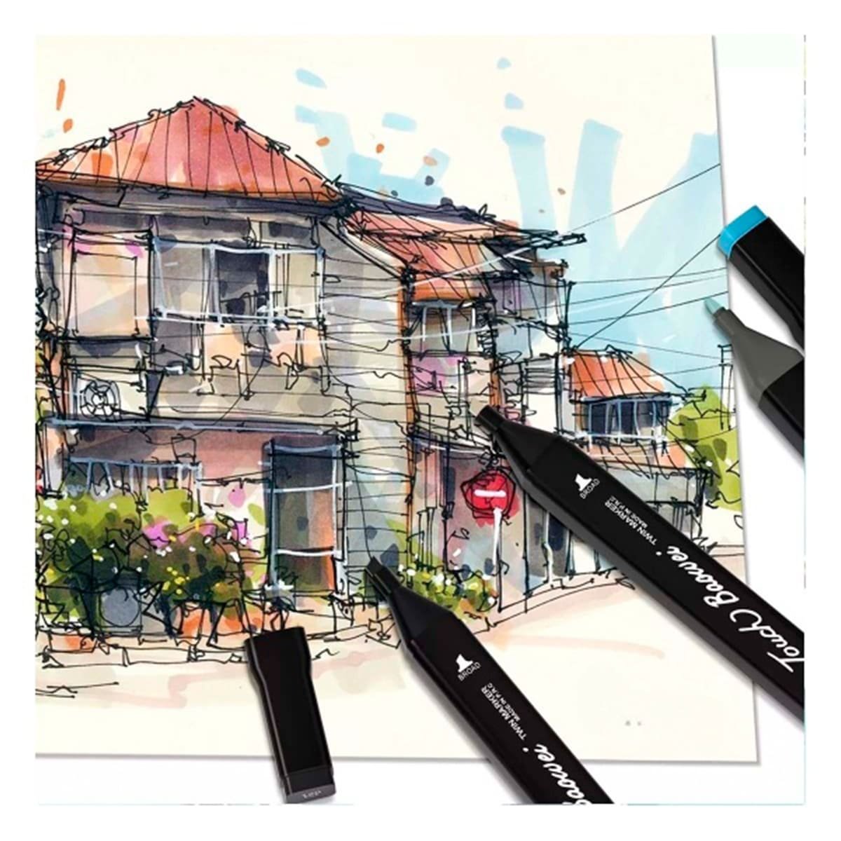 PACK2 MARCADORES DOBLE PUNTA LETTERING ARTISTICO 80 UNIDADES TOUCH Y+REGALO STICKER - 3