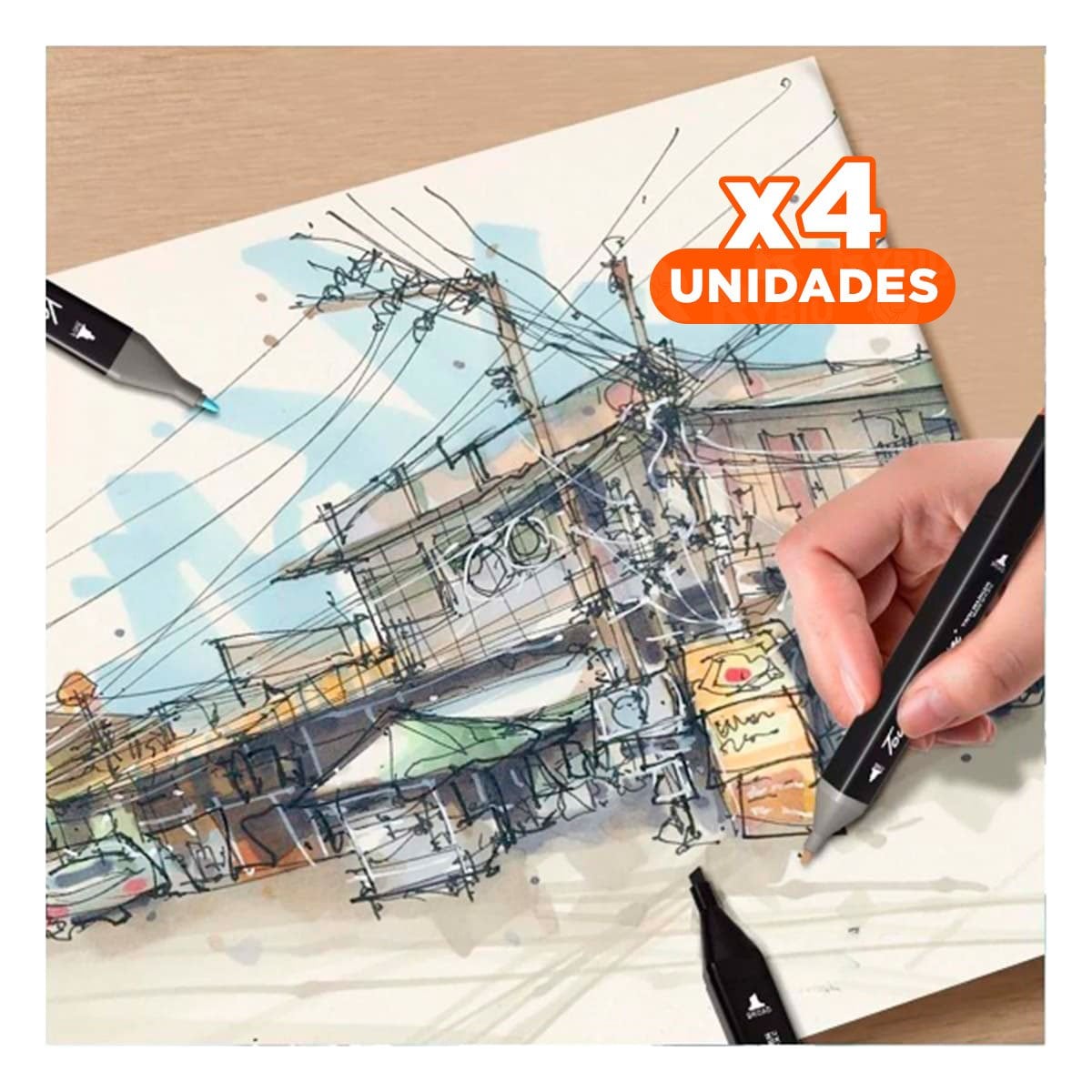 PACK4 PLUMONES DOBLE PUNTA LETTERING ARTISTICO 80 UNIDADES TOUCH - 1