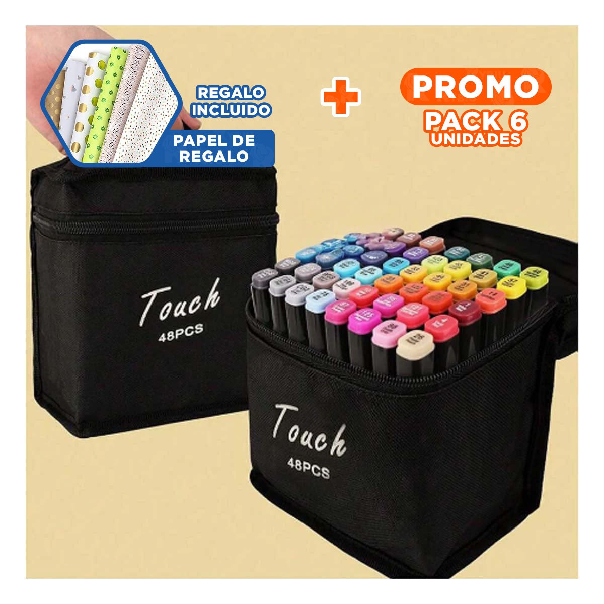 PACK6 PACK DOBLE PUNTA LETTERING ARTISTICO 48 UNIDADES TOUCH Y+PAPEL REGALO - 1