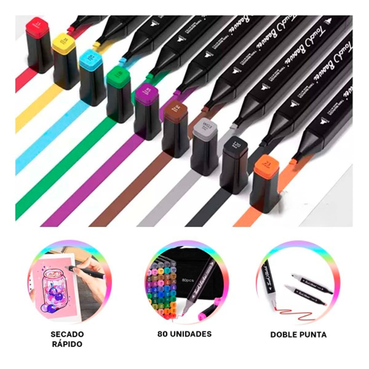 PLUMONES PROFESIONALES LETTERING 80 UNIDADES DOBLE PUNTA TOUCH - 3