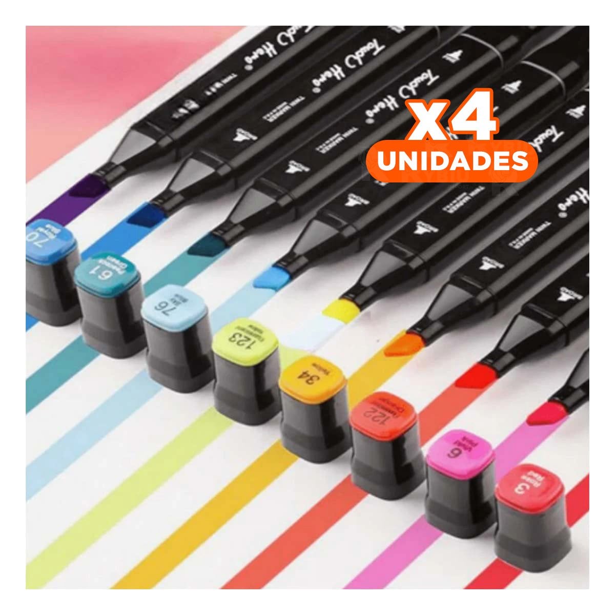 PACK4 PLUMONES DOBLE PUNTA LETTERING ARTISTICO 24 UNIDADES TOUCH - 1