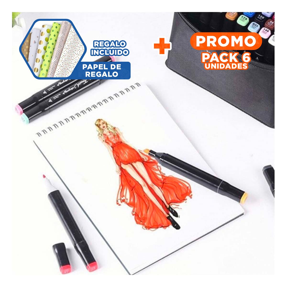 PACK6 PACK DOBLE PUNTA LETTERING ARTISTICO 80 UNIDADES TOUCH Y+PAPEL REGALO - 1