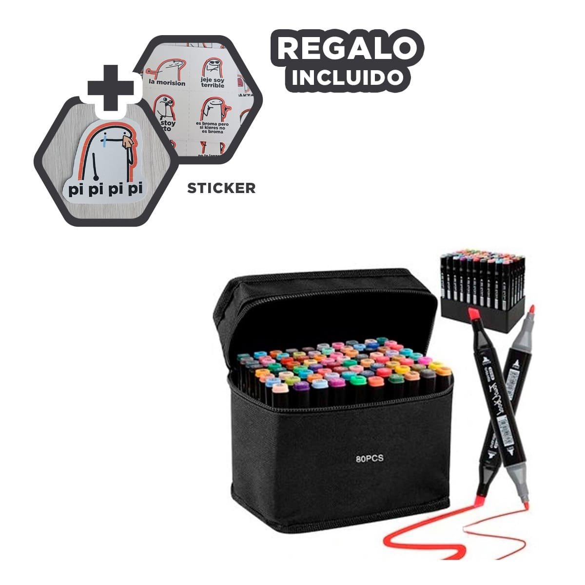 SET PROFESIONAL LETTERING ARTISTICO 80 UNIDADES DOBLE PUNTA TOUCH Y+REGALO STICKER - 1