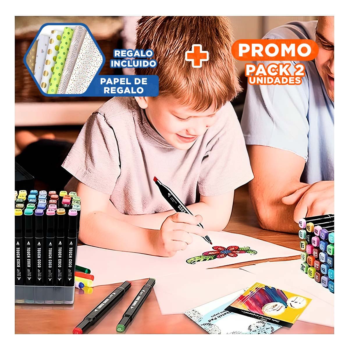PACK2 ESTUCHE PROFESIONAL LETTERING 262 UNIDADES DOBLE PUNTA TOUCH Y+PAPEL REGALO - 1