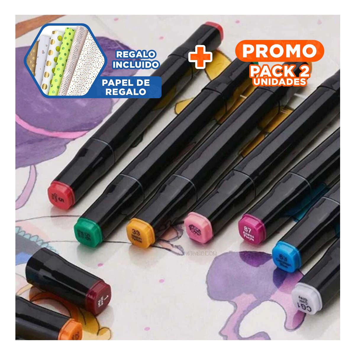 PACK2 ESTUCHE PROFESIONAL LETTERING 48 UNIDADES DOBLE PUNTA TOUCH Y+PAPEL REGALO - 1