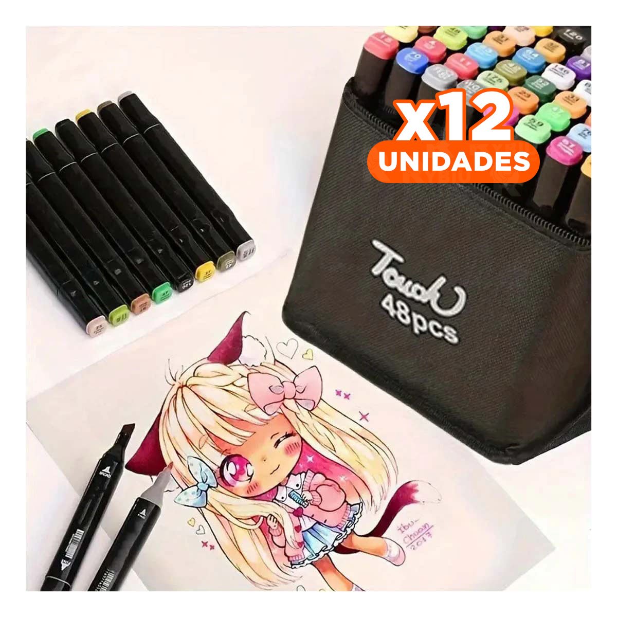 PACK12 ESTUCHE DOBLE PUNTA LETTERING ARTISTICO 48 UNIDADES TOUCH - 1