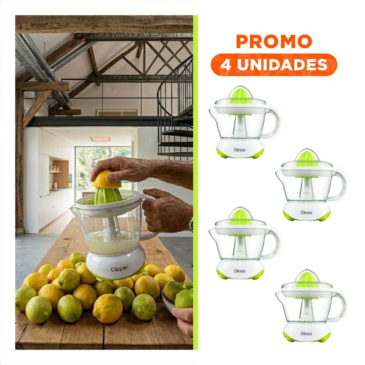 PACK4 EXPRIMIDOR DE COCINA ELECTRICO 1200ML BLANCO BOMA Y+REGALO STICKER - 1