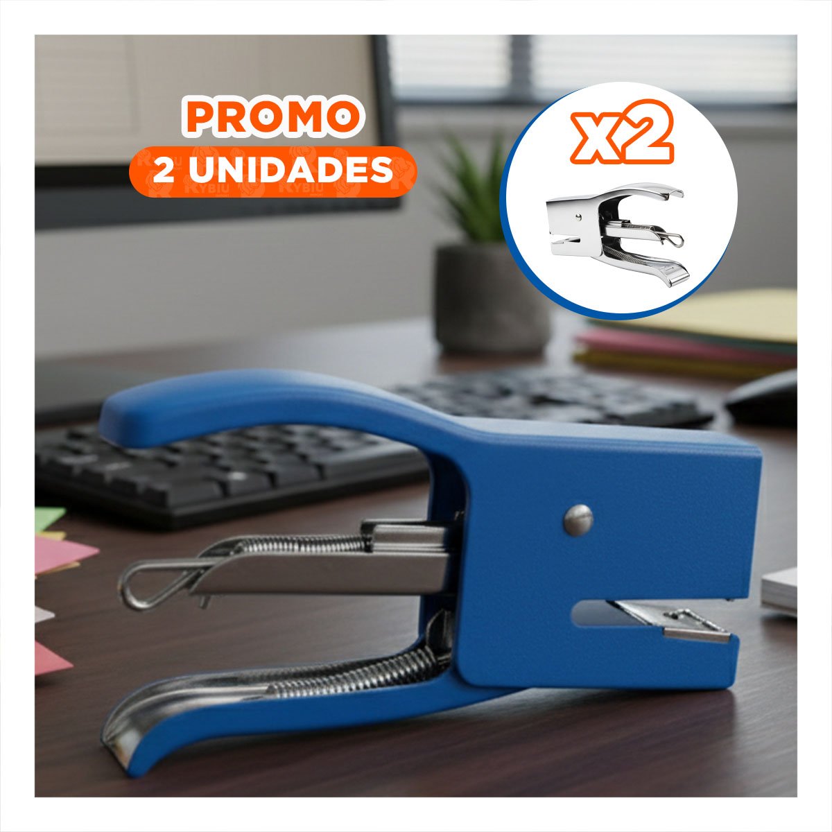 PACK2 RESISTENTE MINI TIPO ALICATE AZUL PARA 15 HOJAS ESCOLAR Y+REGALO STICKER - 1
