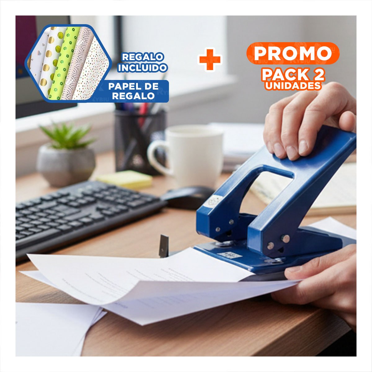 PACK2 RESISTENTE AZUL PARA 11 HOJAS OFICINA ESCOLAR Y+PAPEL REGALO - 1