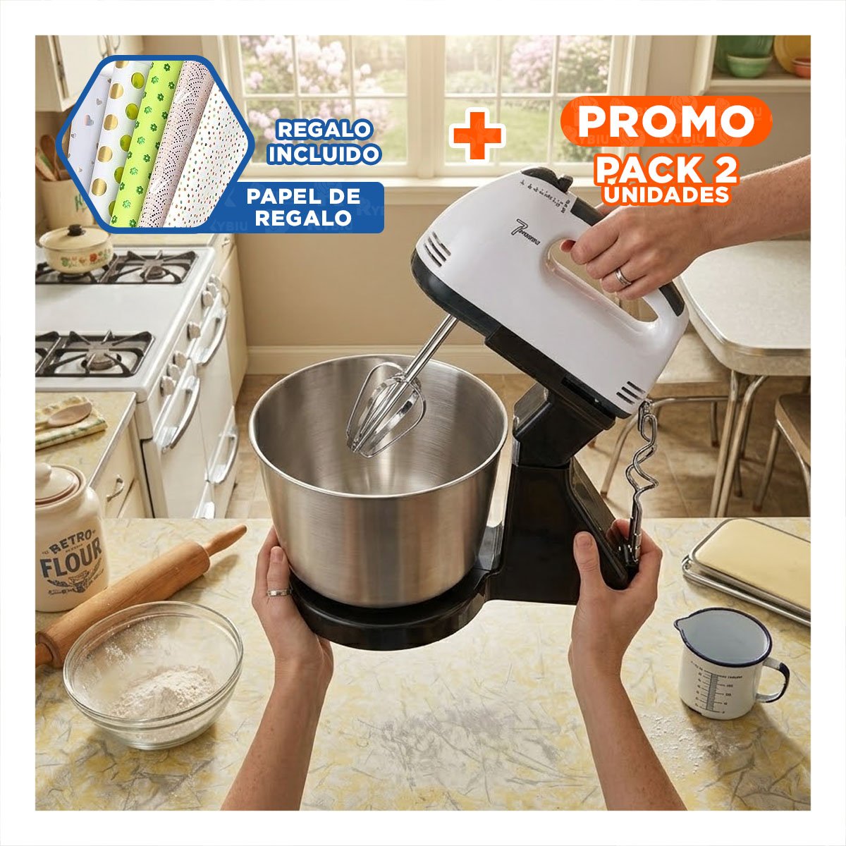 PACK2 BATIDORA MODERNA 2L 260W BOMA PARA COCINA FAMILIAR Y+PAPEL REGALO - 1