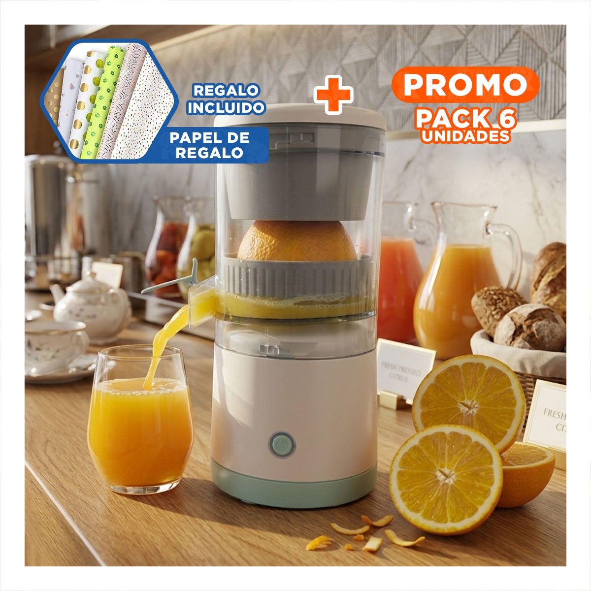 PACK6 HERRAMIENTA PARA EXPRIMIR NARANJAS ELECTRICA HOGAR Y+PAPEL REGALO - 1
