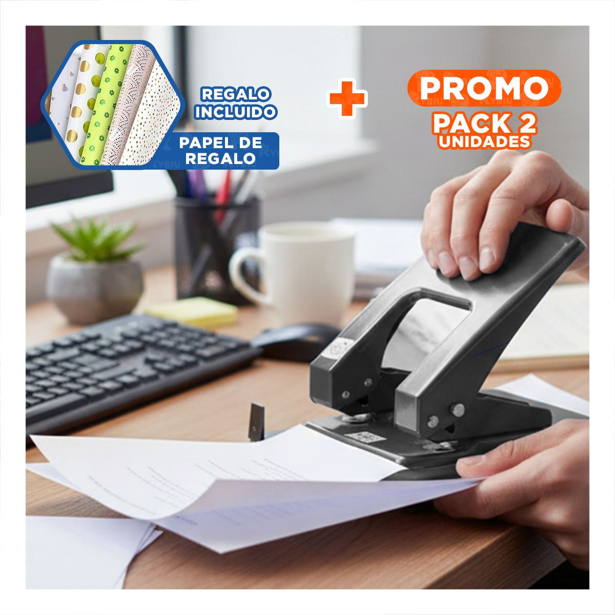 PACK2 RESISTENTE NEGRO PARA 11 HOJAS OFICINA ESCOLAR Y+PAPEL REGALO - 1