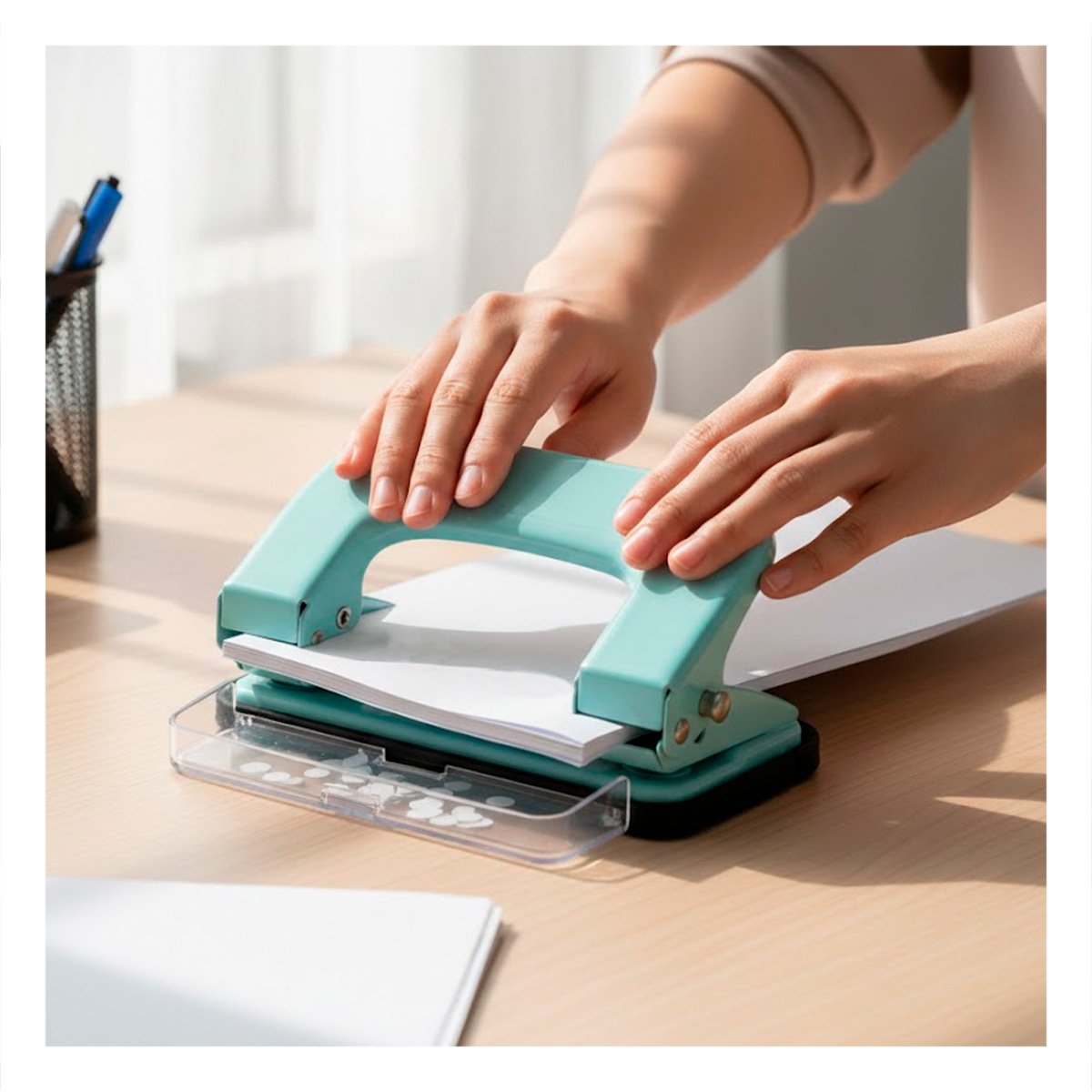 PACK12 PERFORADO VERDE BEBE PARA 11 HOJAS OFICINA Y+REGALO STICKER - 5