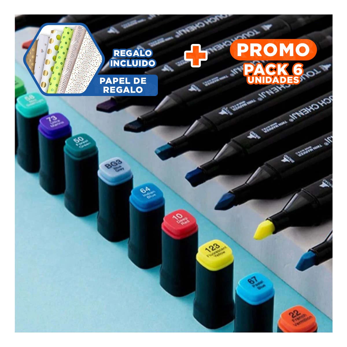 PACK6 PACK DOBLE PUNTA LETTERING ARTISTICO 24 UNIDADES TOUCH Y+PAPEL REGALO - 1