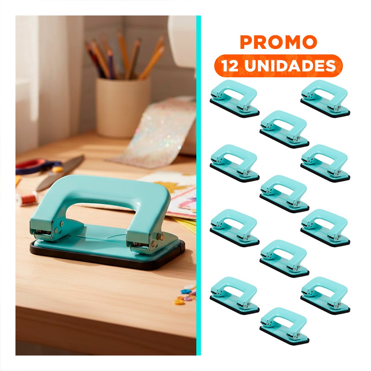 PACK12 PERFORADO CELESTE BEBE PARA 11 HOJAS OFICINA Y+REGALO STICKER - 1
