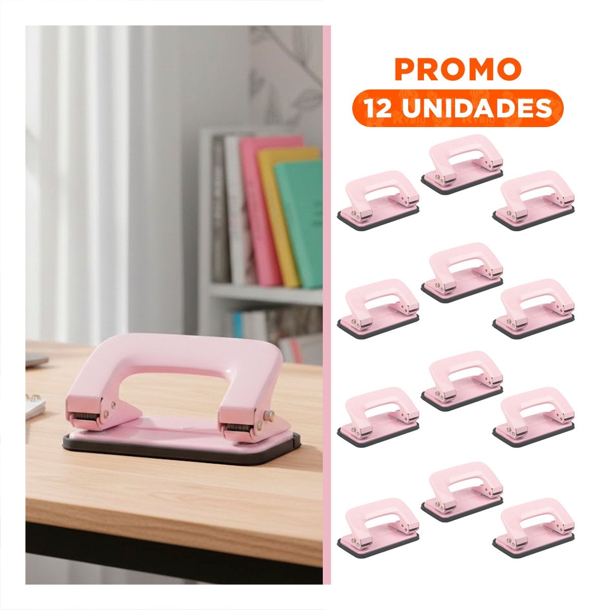 PACK12 PERFORADO ROSADO BEBE PARA 11 HOJAS OFICINA Y+REGALO STICKER - 1